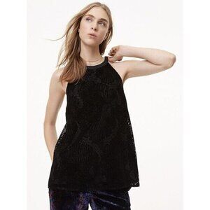 NWT Loft Sz S Black Velvet Floral Lace Halter Top Blouse Sleeveless Womens NEW